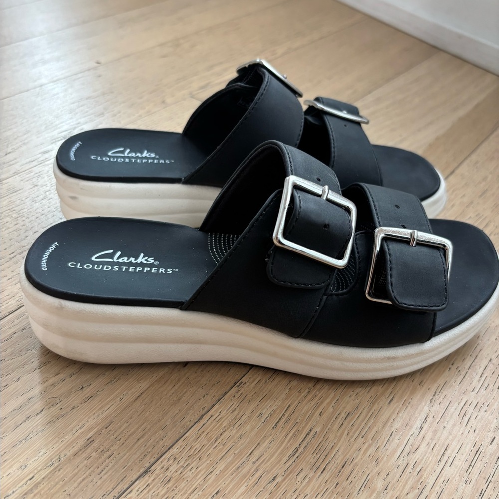 Clarks Cloudsteppers Black Slide Sandals